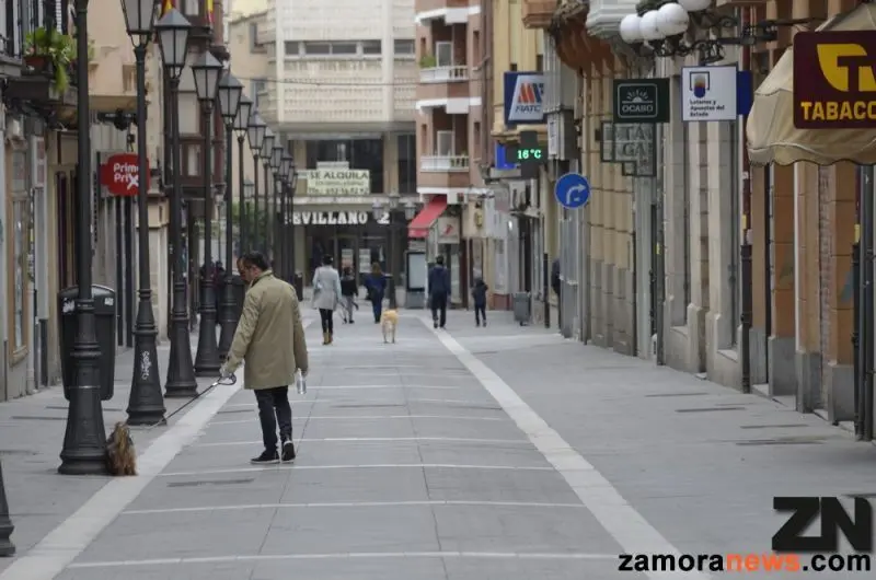 Varios zamoranos pasean por la calle.