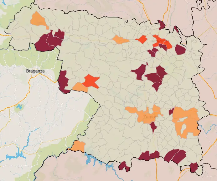 Mapa incidencia acumulada en los últimos 14 días en la provincia (25 abril)