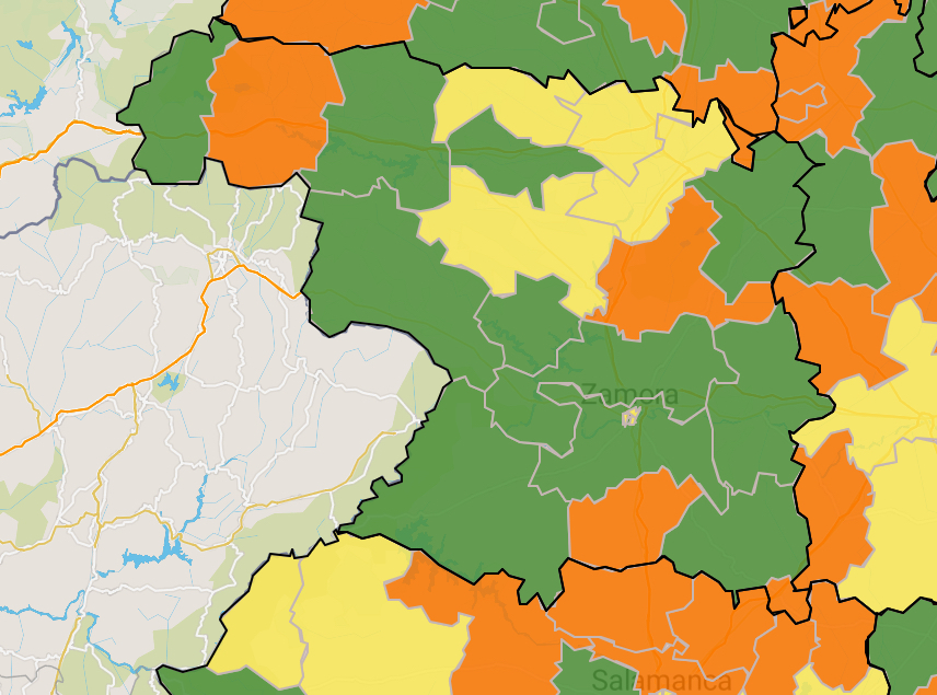 Mapa de zonas básicas de salud a siete días (7 de mayo)