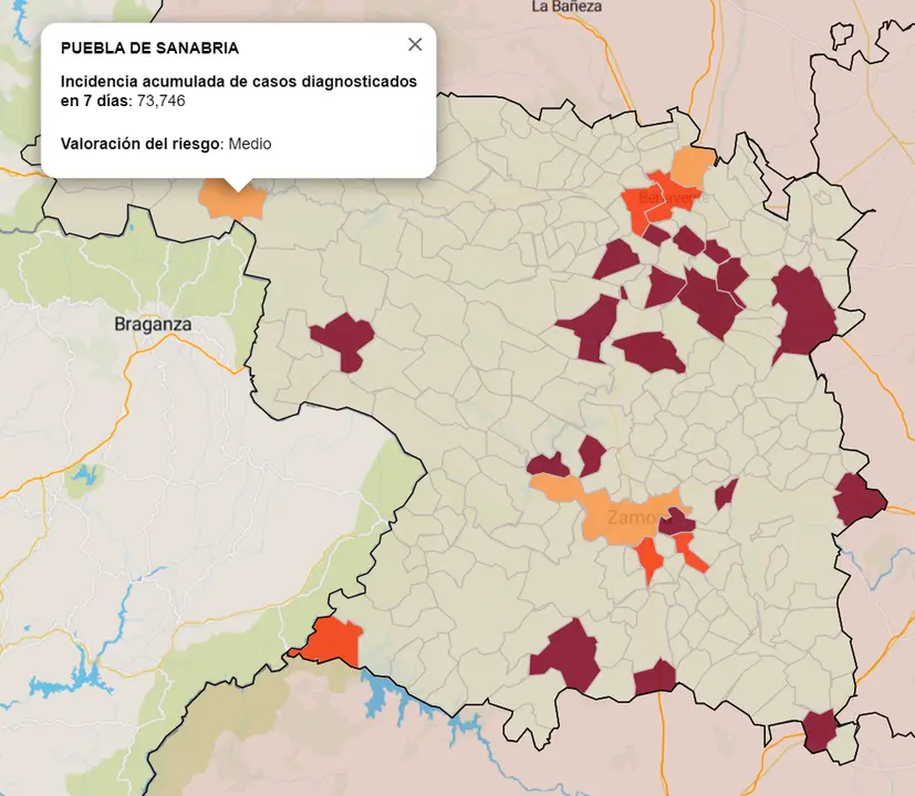 Mapa de incidencia por municipios en la última semana (11 de mayo)