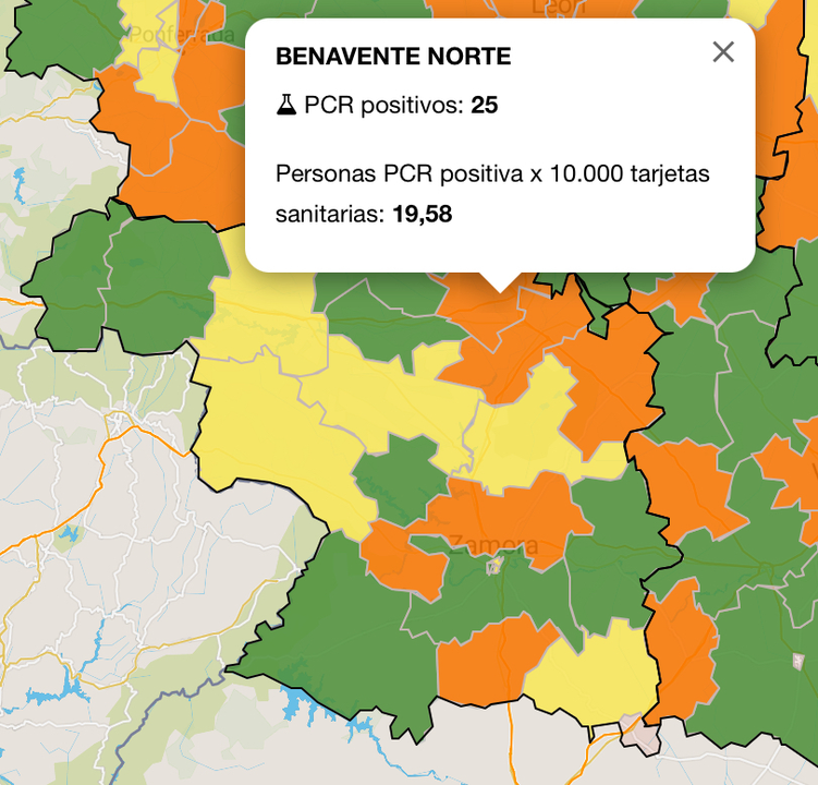 Incidencia por zonas básicas de salud a siete días (15 de mayo)