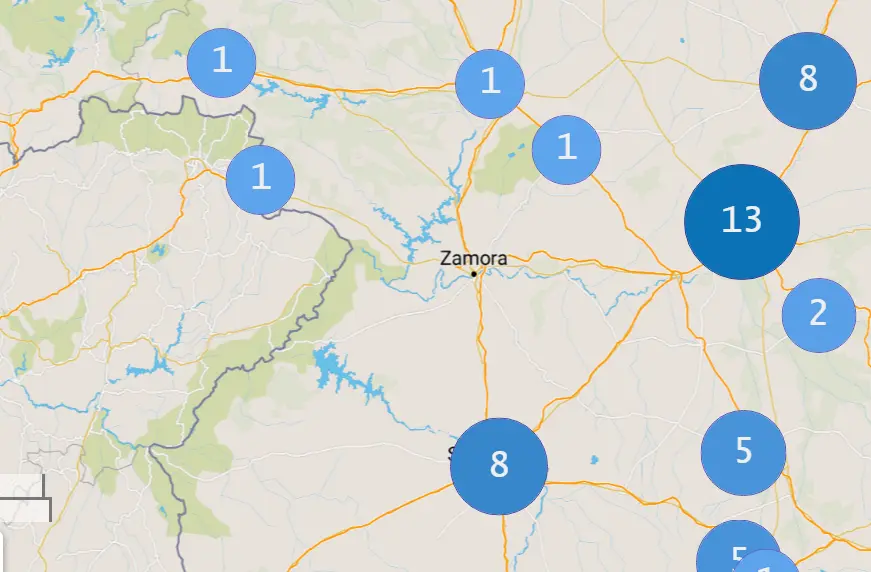 Mapa puntos recarga en la provincia según el Portal de Datos Abiertos de la Junta
