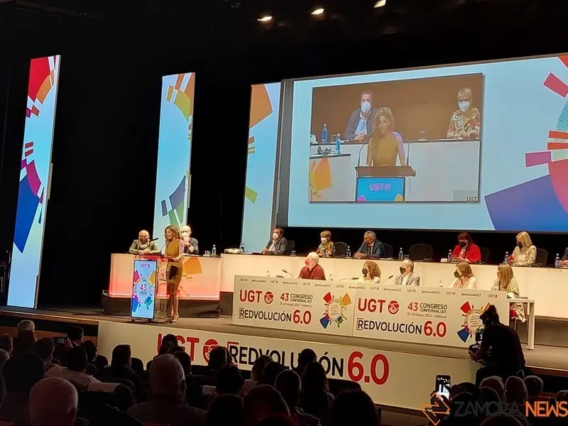 Yolanda Díaz, durante su intervención en el Congreso de UGT