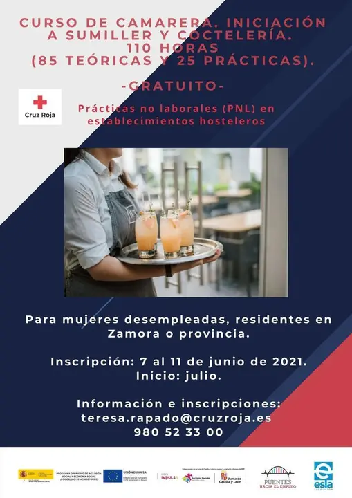 Cartel curso de camarera junio 2021