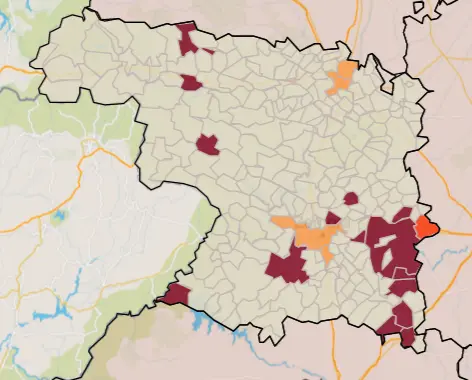 Mapa municipios con una iA muy alta a 7 días (8 de junio)
