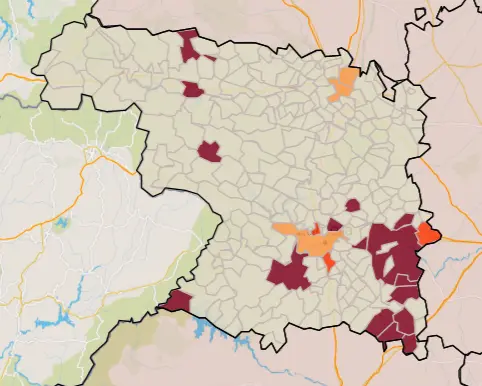 Mapa municipios con una iA muy alta a 7 días (9 de junio)