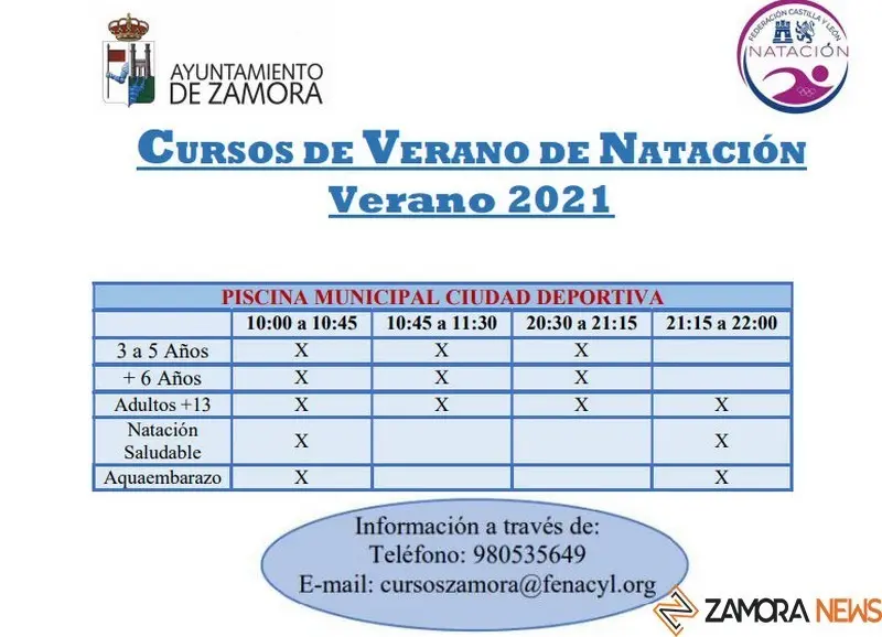 Cartel informativo de los cursos de natación