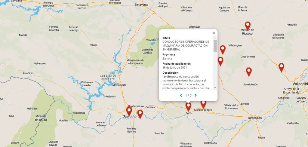 Mapa geolocalizado empleos ECYL
