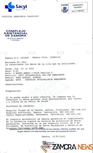 Citación para Oftalmología