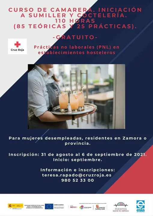 Cartel curso de camarera agosto 2021