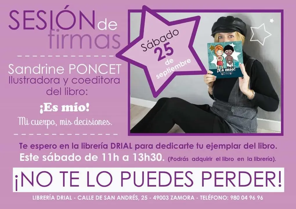 Cartel sesión de firmas "¡Es mío! Mi cuerpo, mis decisiones"