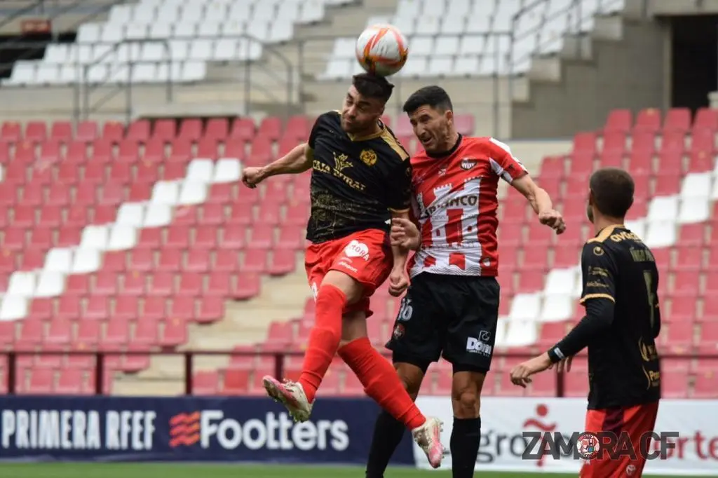 Choque del partido del Zamora CF ante el SD Logroñés. | FOTO: Zamora CF