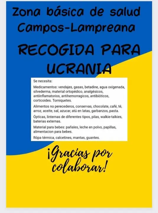 Cartel donación Campos-Lampreana para Ucrania