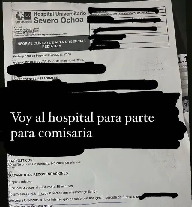 Parte médico presentado por la madre