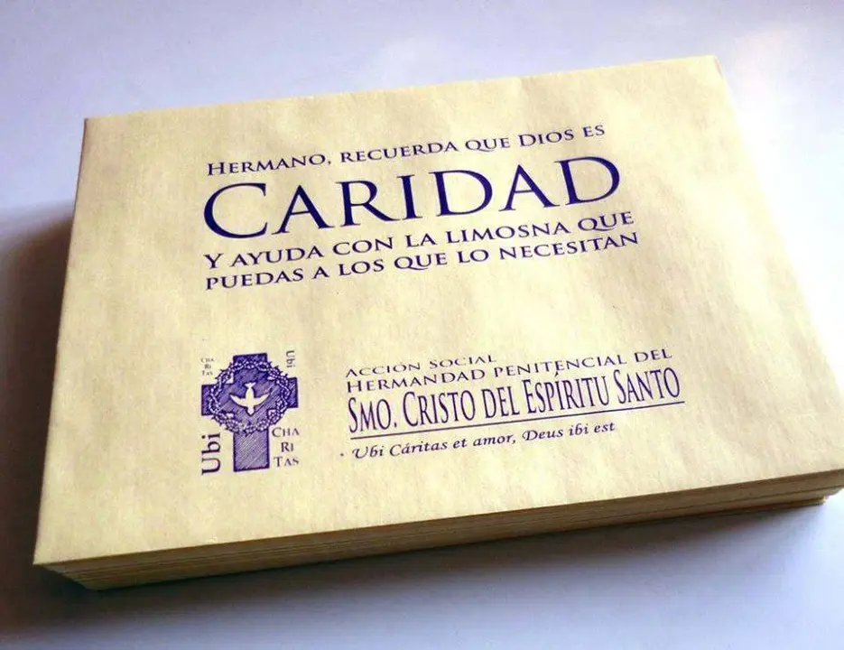 Sobre de caridad de la Hermandad Penitencial de Santísimo Cristo del Espíritu Santo
