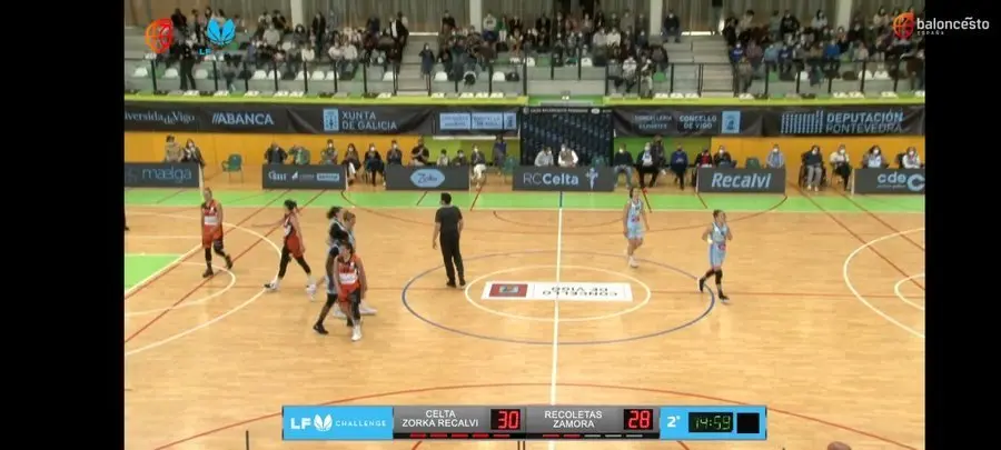 Resultado del final del segundo cuarto entre el Recoletas Zamora y el Celta