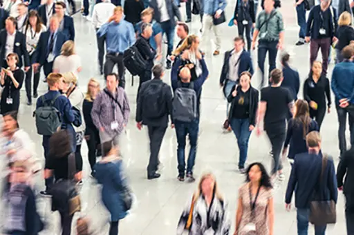 business people crowd at a tradeshow, banner size. ideal for websites and magazines layouts