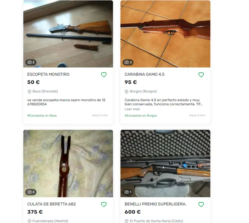 Venta de escopetas a través de portales de segunda mano