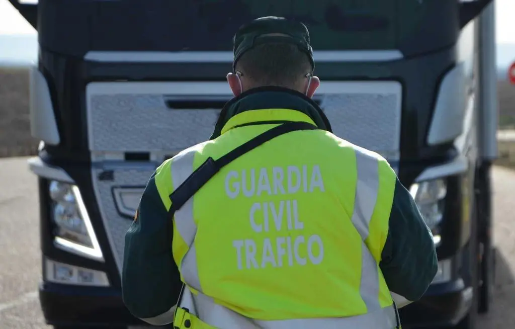 Guardia Civil durante el control a un camión. Fotografía: GC