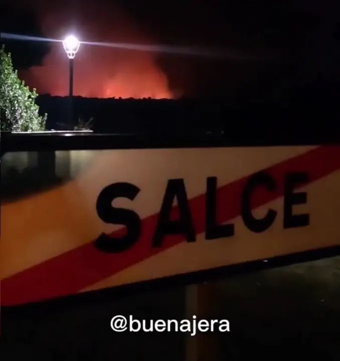 Fotografía del incendio en Sayago acercándose al núcleo urbano de Salce. Fotografía: Sergio Aguilar