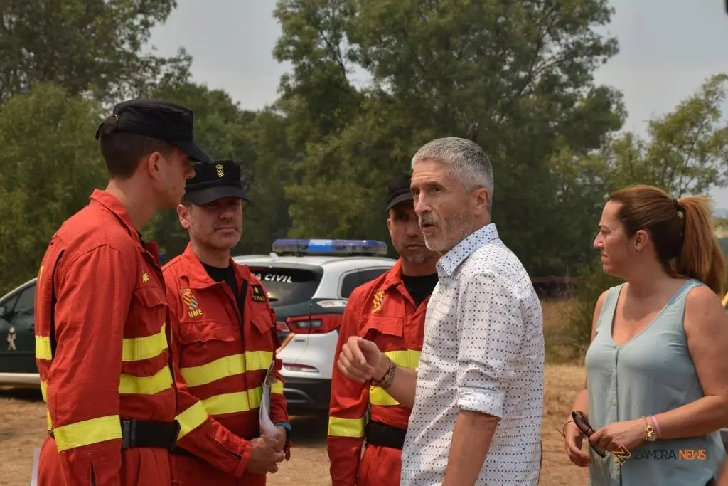 El ministro del interior, Fernando Grande-Marlaska, visita el fuego en Losacio_16