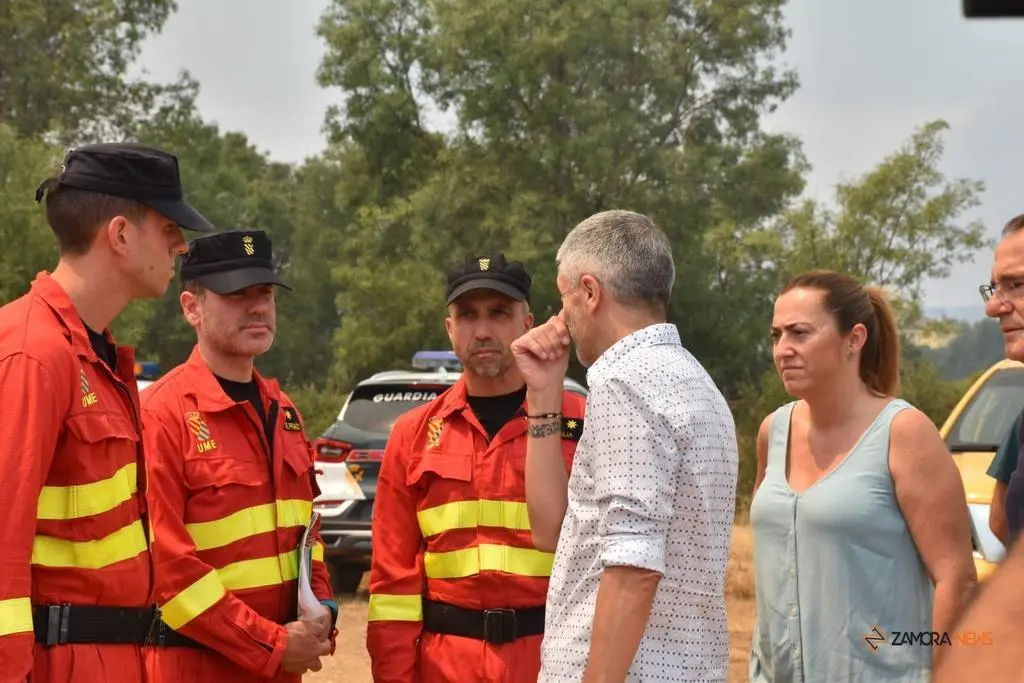 El ministro del interior, Fernando Grande-Marlaska, visita el fuego en Losacio_15