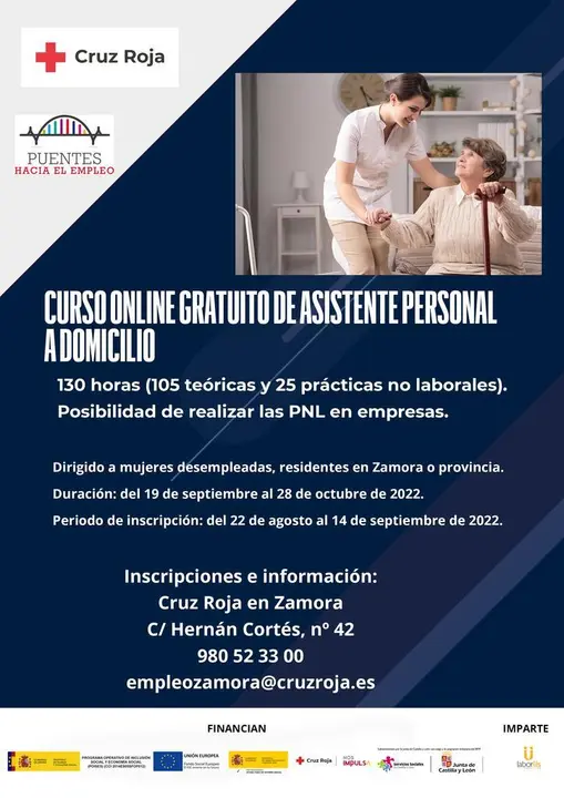 Cartel curso empleo asistente personal agosto online 2022