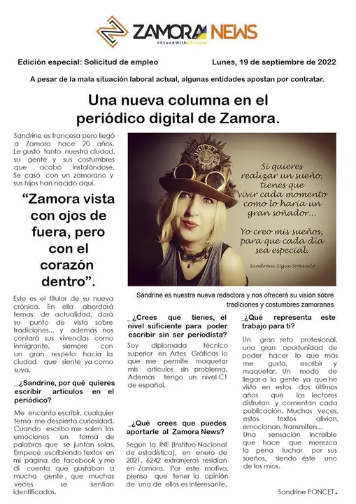 Sandrine envía su presentación como una noticia