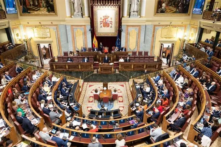 El presidente del Gobierno, Pedro Sánchez, durante su intervención ante el Pleno del Congreso vía Pool Congreso