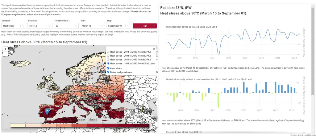 La aplicación "Explorador de indicadores agroclimáticos para Europa de 1979 a 2100"