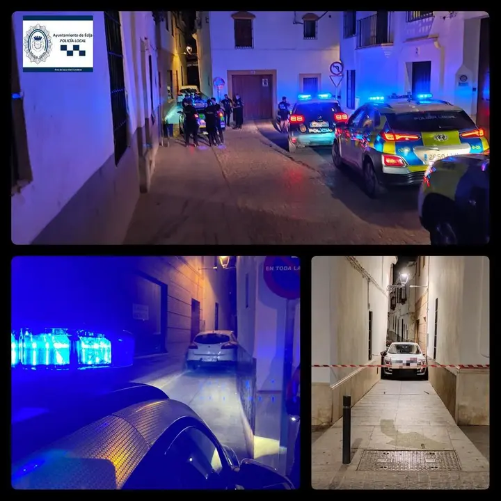 Coche atrapado en una calle de Écija tras una persecución policial. Fotografía: Policía Local de Écija