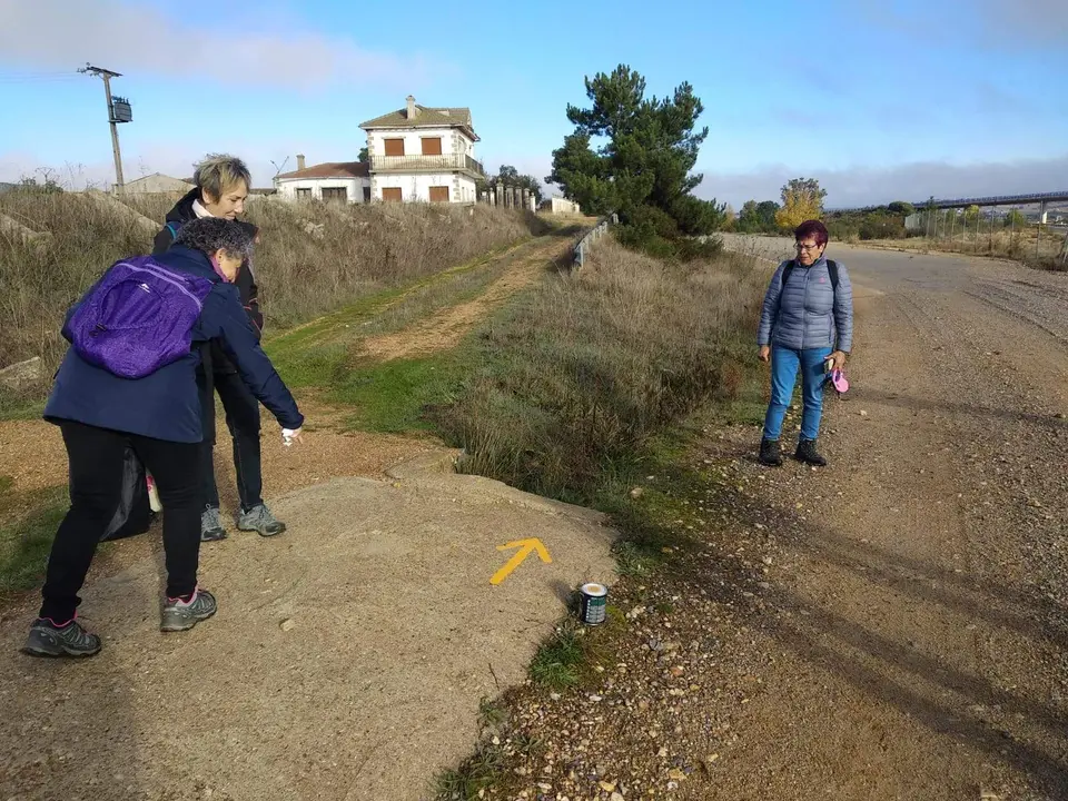 Trabajos de repintado de los 500 km de los Caminos de Santiago por Zamora. Fotografía: Asociación Zamorana de los Caminos de Santiago