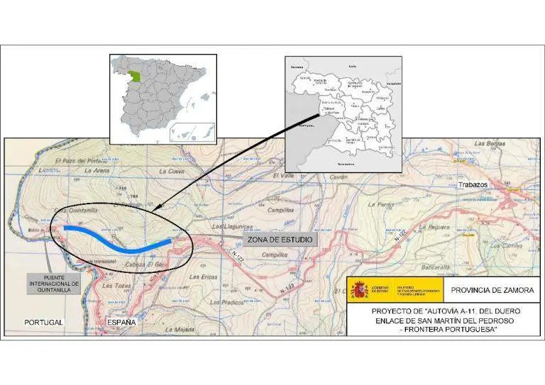 Zona de actuación de la conversión de la NA-1122 en la A11 entre San Martín del Pedroso y la frontera portuguesa - Ministerio de Transportes, Movilidad y Agenda Urbana