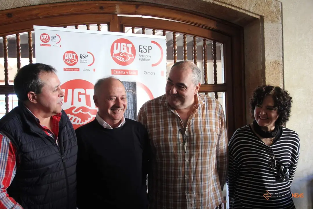 Presentación curso gestión forestal UGT. Faustino Temprano, secretario general UGTCyL, Tomás Pérez, secretario general UGT Servicios Públicos CyL, y Raúl Castaño, secretario general UGT Servicios Públicos Zamora