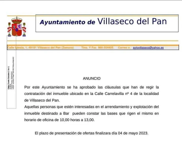 Villaseco del Pan comunicado