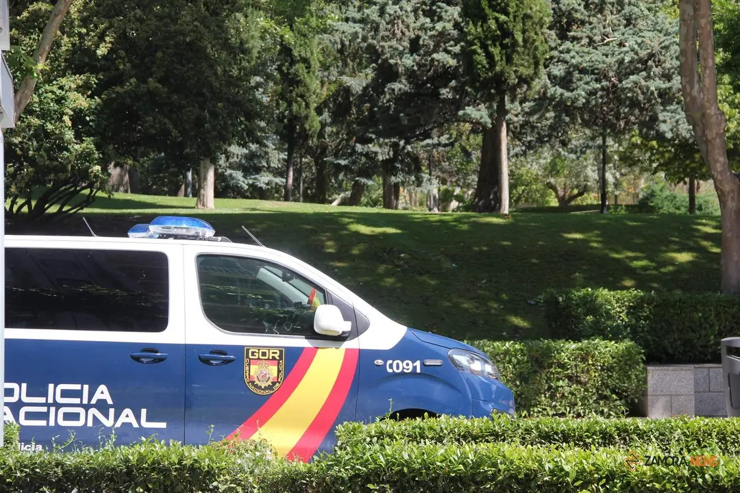 Furgón de la Policía Nacional en el centro de Zamora