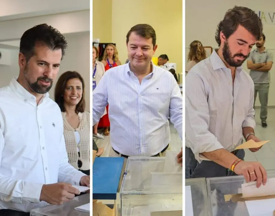 Votación de Luis Tudanca, Alfonso Fernández Mañueco y Juan García-Gallardo en este 23J