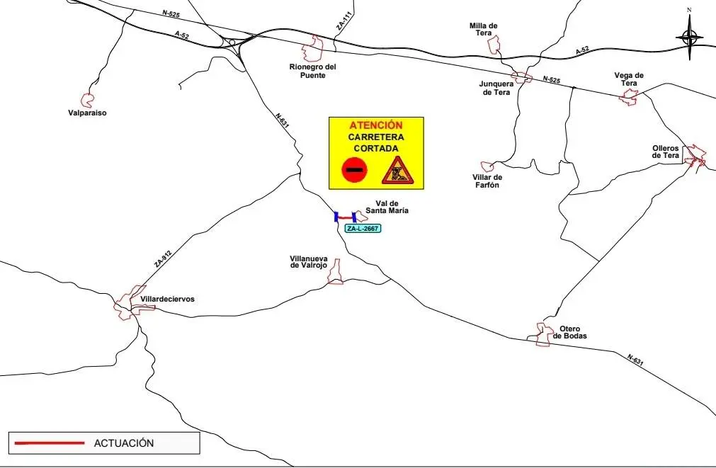 Corte de carretera de acceso a Val de Santa María