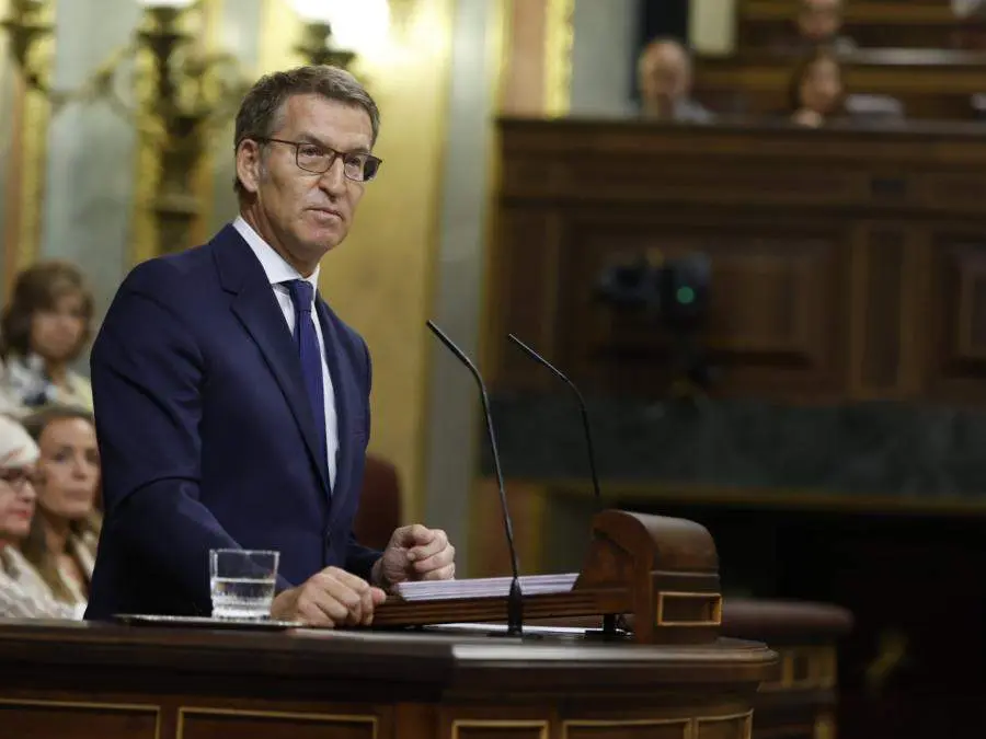 El candidato a la presidencia del Gobierno Alberto Núñez Feijóo interviene para explicar su programa y solicitar la confianza de la Cámara. Fotografía: Congreso de los Diputados