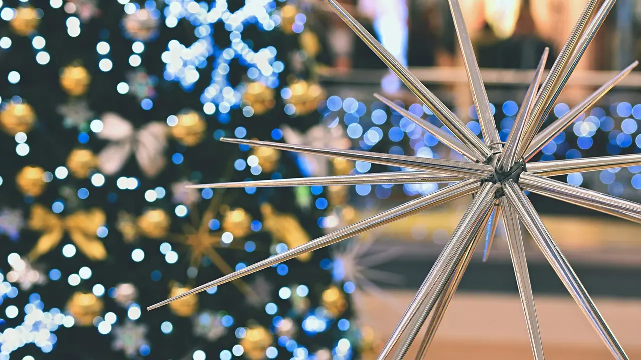 Christmas decoration. Abstract colorful background with Christmas tree.