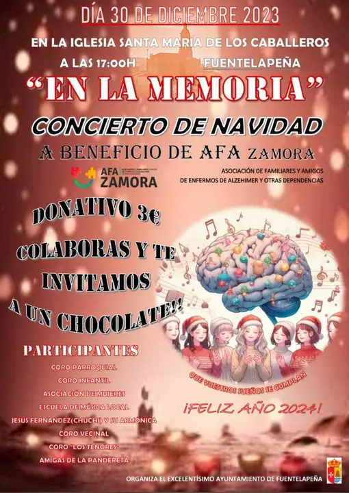 Fuentelapeña celebra un concierto solidario a favor de AFA Zamora de Navidad