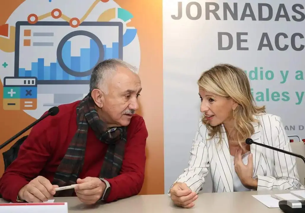 Pepe Álvarez, secretario general de UGT, y Yolanda Díaz, ministra de Trabajo