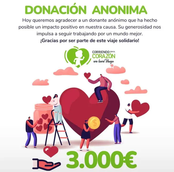 donación anónima a la Asociación Corriendo con el Corazón por Hugo