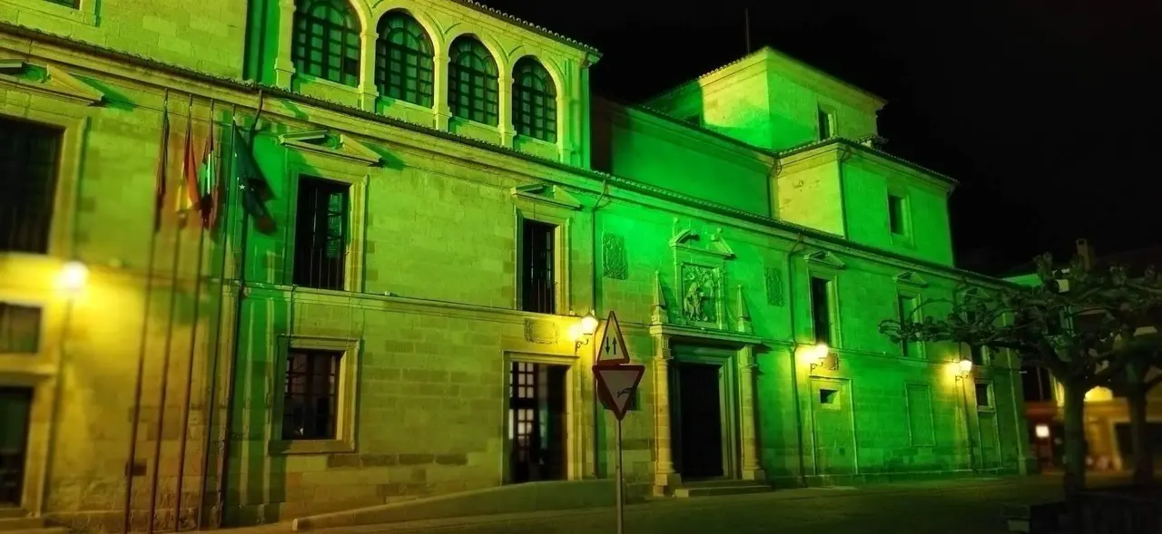Un homenaje a los guardias civiles fallecidos en Barbate con iluminación en verde del Palacio de la Encarnación