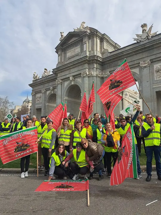Algunos de los agricultores zamoranos presentes en la protesta en Madrid. Fotografía: CEDIDA, IMAGEN DE ARCHIVO