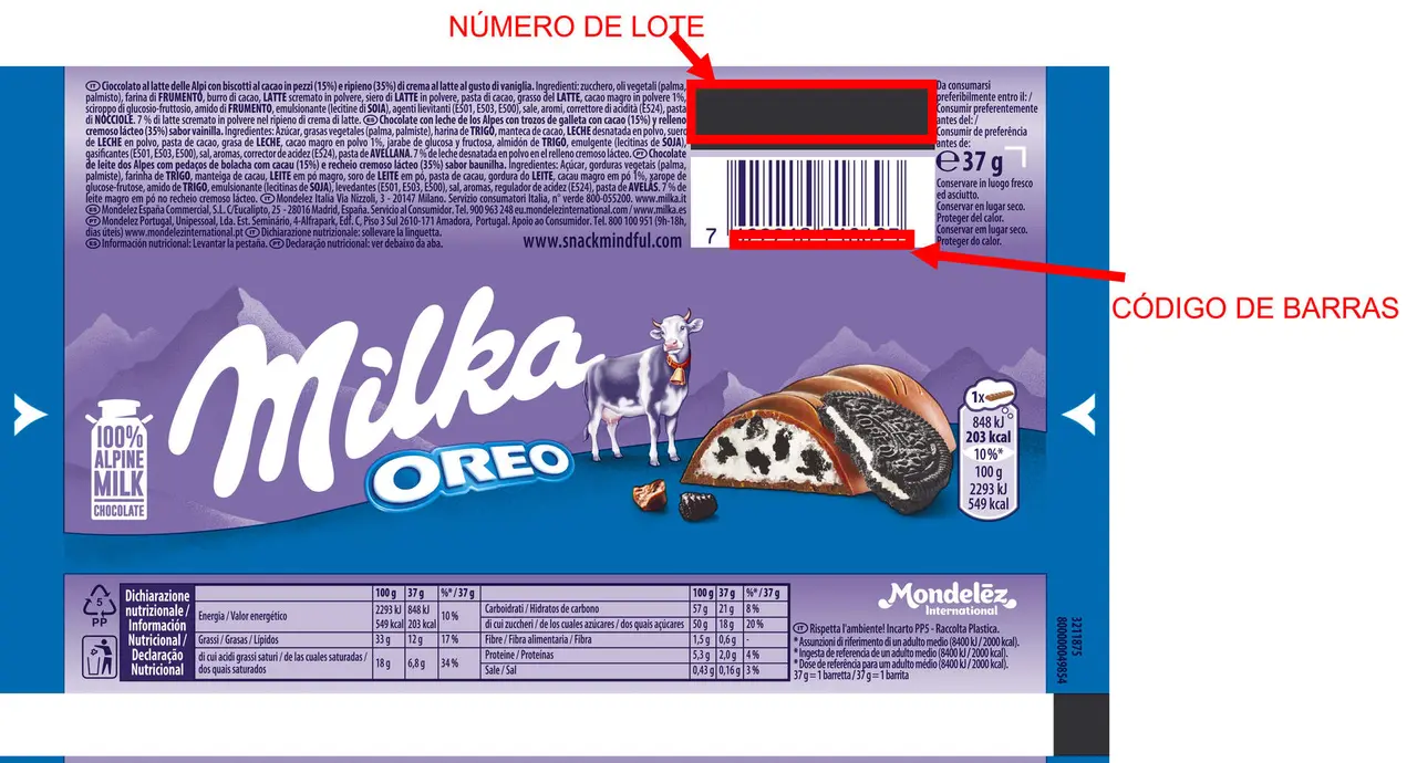 MILKA 37G OREO CHOCO_Indicaciones Lote y Código de Barras