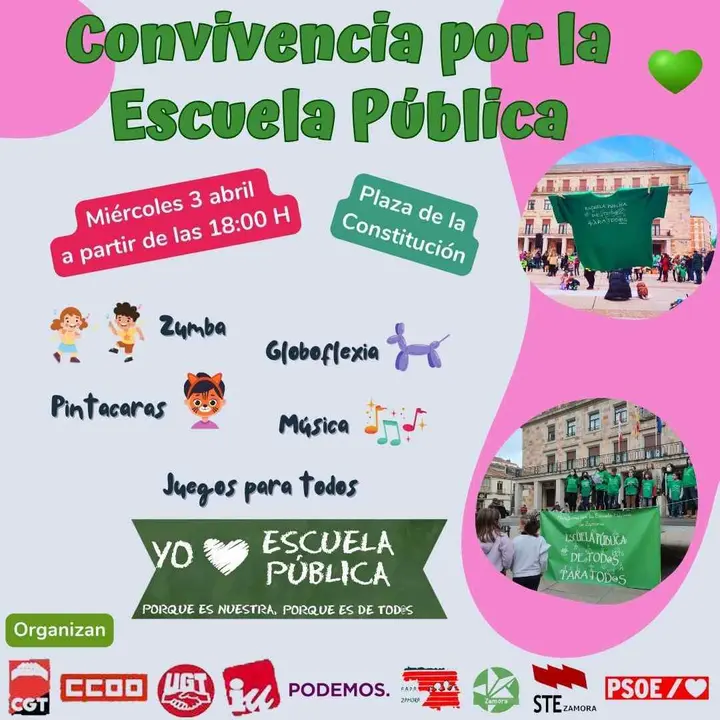 CONVIVENCIA POR LA ESCUELA PÚBLICA. ACTOS DÍA 3 DE ABRIL