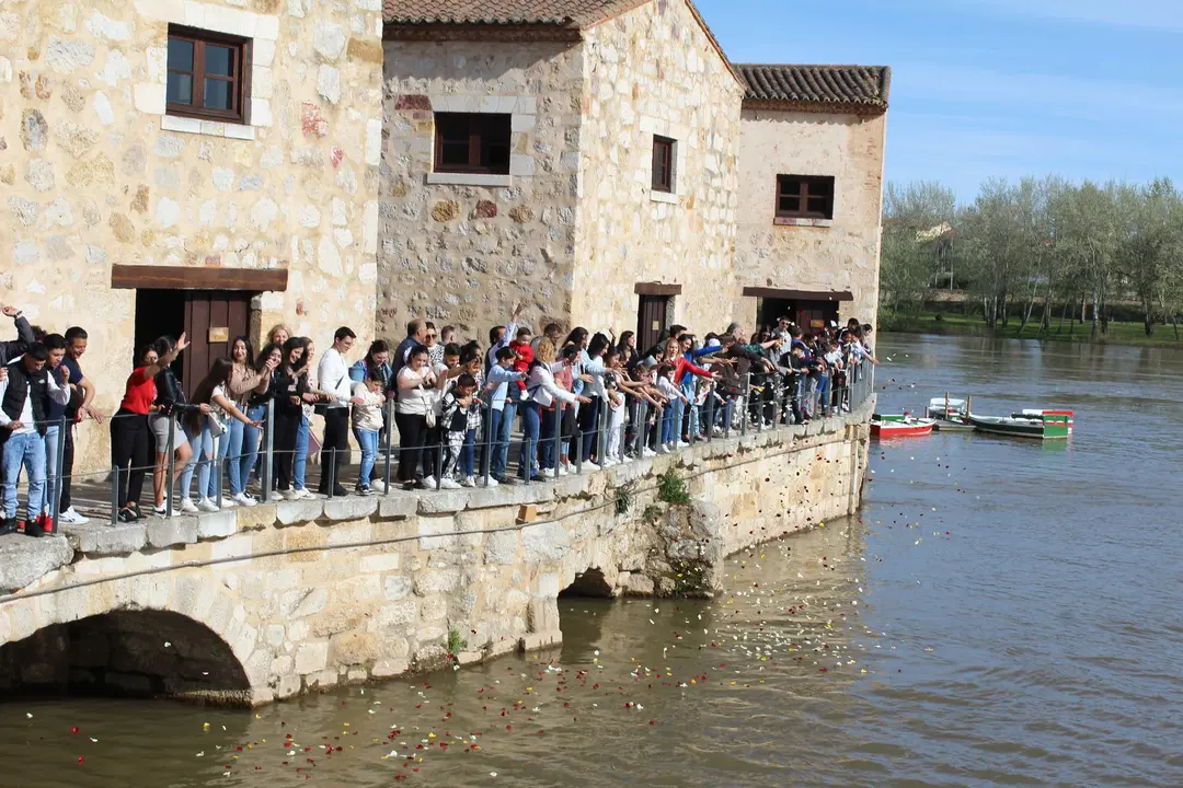 La comunidad gitana lanzando pétalos al Duero