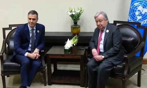 Reunión de Pedro Sánchez en Jordania con el Secretario General de Naciones Unidas