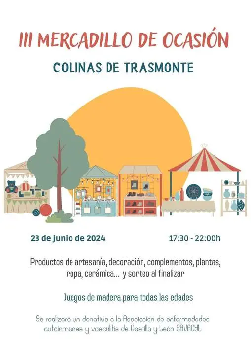 cartel mercadillo de ocasión en Colinas de Transmonte